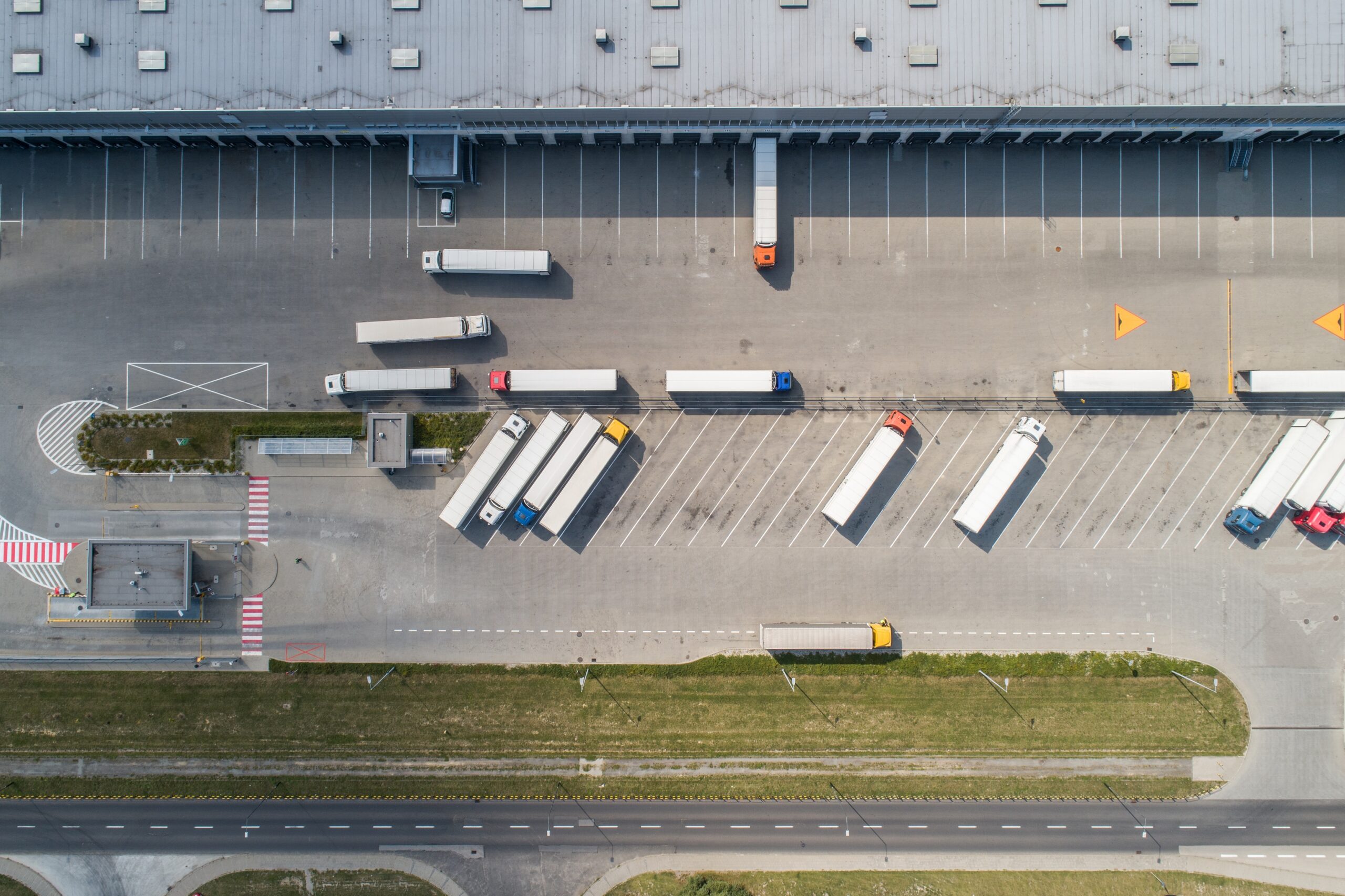 Aerial drone view on warehouse and logistic center